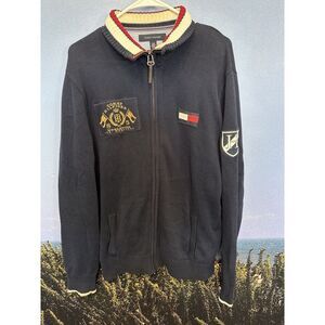 Tommy Hilfiger Navy Long Sleeve Full Zip Men's Chunky Patches Cable‎ Knit